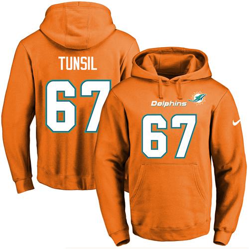 Nike Dolphins #67 Laremy Tunsil Orange Name & Number Pullover NFL Hoodie